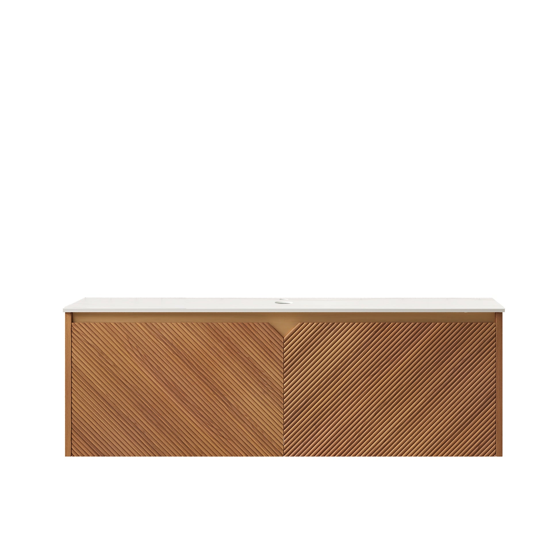 RUBEN 48" Wall-Mounted Brown Oak Plywood Cabinet and Carrara White Sintered Stone Countertop, NO Basin, NO Faucet and Sink Cove