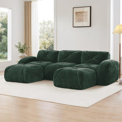 U-shaped Boneless Sofa,Tufted Design,32D High Density Sponge,Bottom Anti-Slip Design,No Assembly Required Bottom,Free Combination,Movable Ottomans For Study And Home Theater,Green