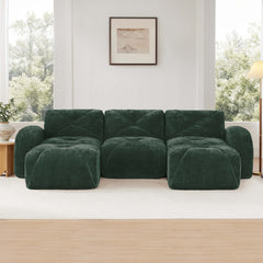 U-shaped Boneless Sofa,Tufted Design,32D High Density Sponge,Bottom Anti-Slip Design,No Assembly Required Bottom,Free Combination,Movable Ottomans For Study And Home Theater,Green