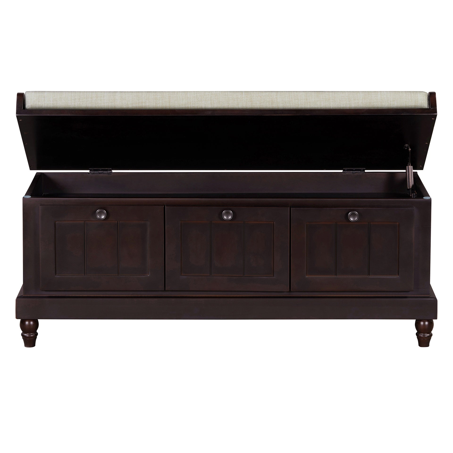 TREXM Classic Shoe Bench with Cushion and Three Drawers, Fluted Entryway Bench with Storage for Living Room, Entryway, and Hallways