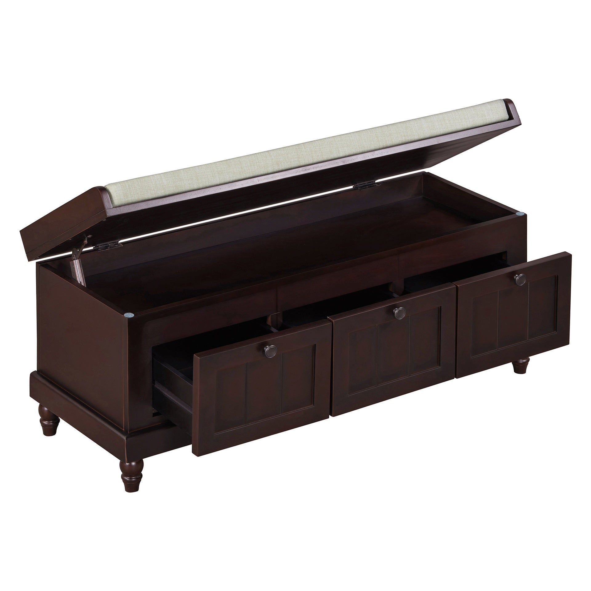 TREXM Classic Shoe Bench with Cushion and Three Drawers, Fluted Entryway Bench with Storage for Living Room, Entryway, and Hallways