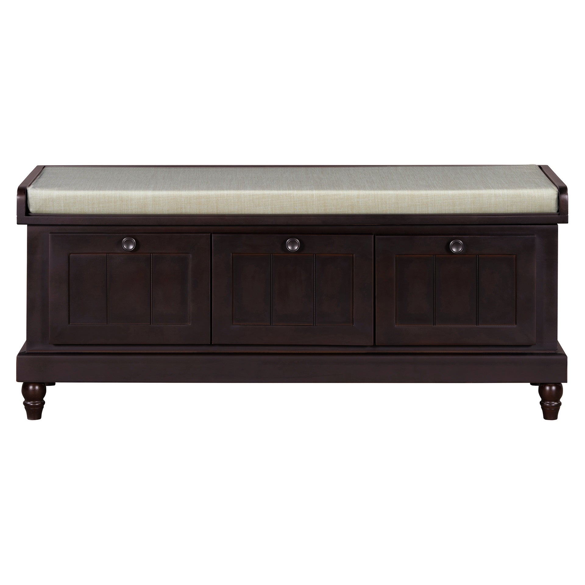 TREXM Classic Shoe Bench with Cushion and Three Drawers, Fluted Entryway Bench with Storage for Living Room, Entryway, and Hallways