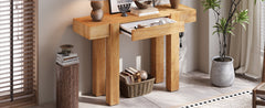 TREXM Rustic Minimalist Console Table with Hidden Drawer, Side Power Outlet,Wood Entryway Table for Entryways, Living Rooms and Home Offices(Natural)