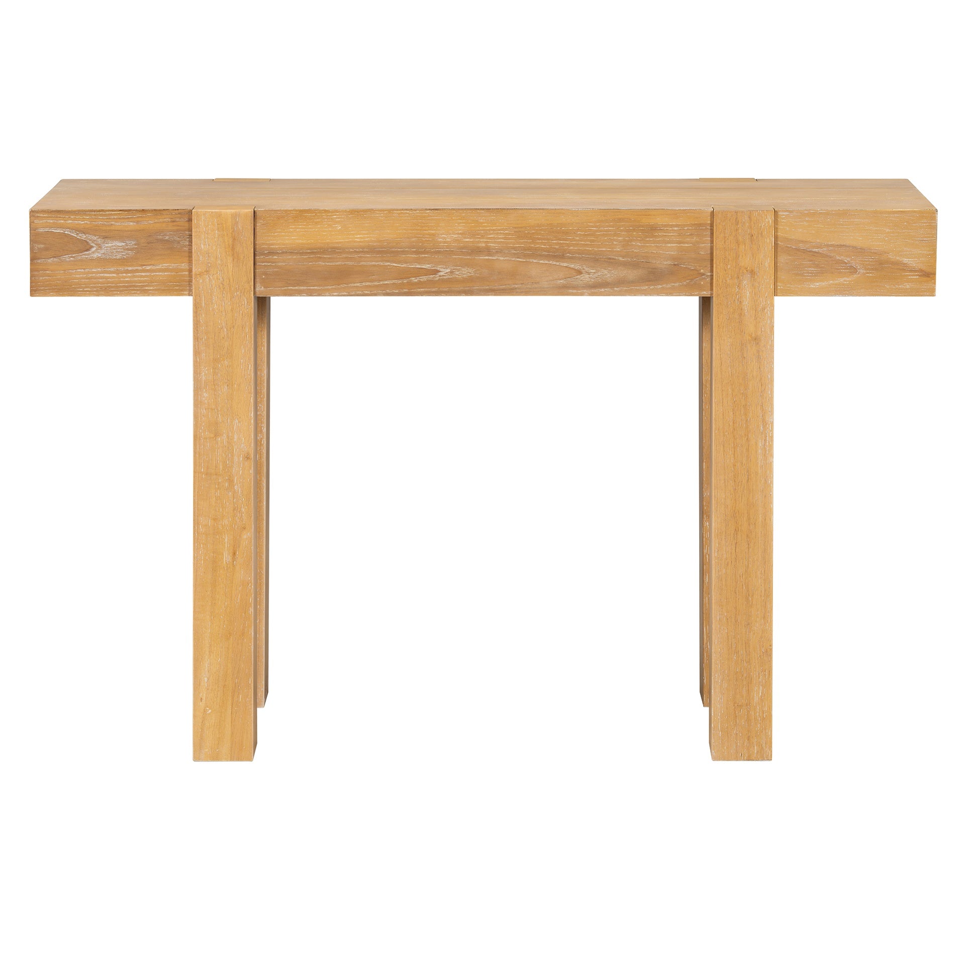 TREXM Rustic Minimalist Console Table with Hidden Drawer, Side Power Outlet,Wood Entryway Table for Entryways, Living Rooms and Home Offices(Natural)