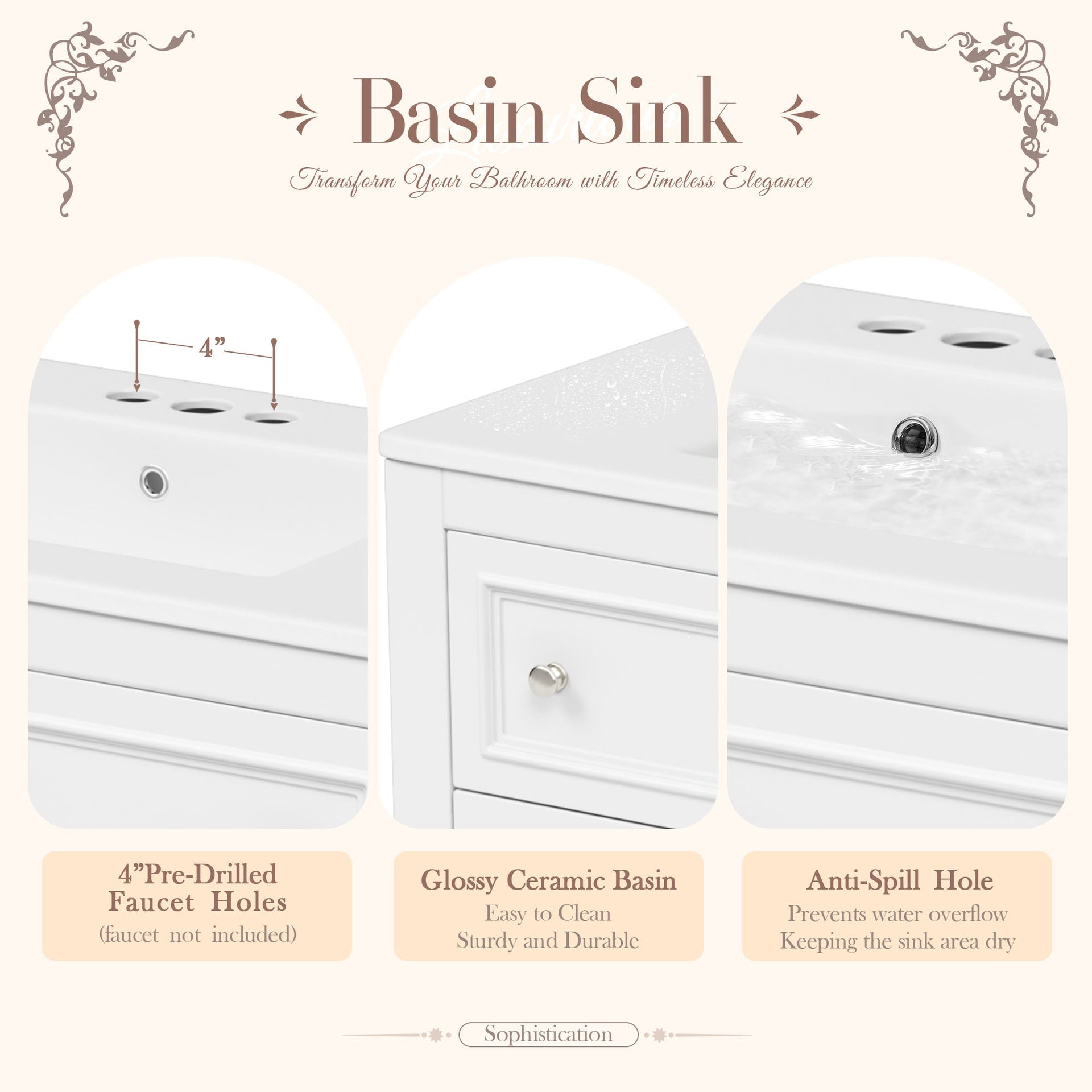 36'' Bathroom Vanity with Medicine Cabinet, Modern Mirror Cabinet with Adjustable Shelf, Bathroom Storage Cabinet with 4 Drawers, Solid Wood Frame Bathroom Storage Cabinet