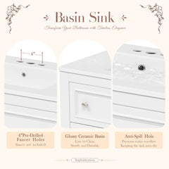36'' Bathroom Vanity with Medicine Cabinet, Modern Mirror Cabinet with Adjustable Shelf, Bathroom Storage Cabinet with 4 Drawers, Solid Wood Frame Bathroom Storage Cabinet