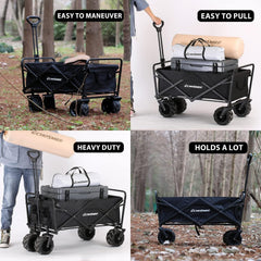 Heavy Duty 350 Lbs Capacity Collapsible Wagon, Outdoor Folding Camping Wagons, Grocery Portable Utility Cart, Adjustable Rolling Carts, All Terrain Sports Wagon with Big Wheels by Boahaus