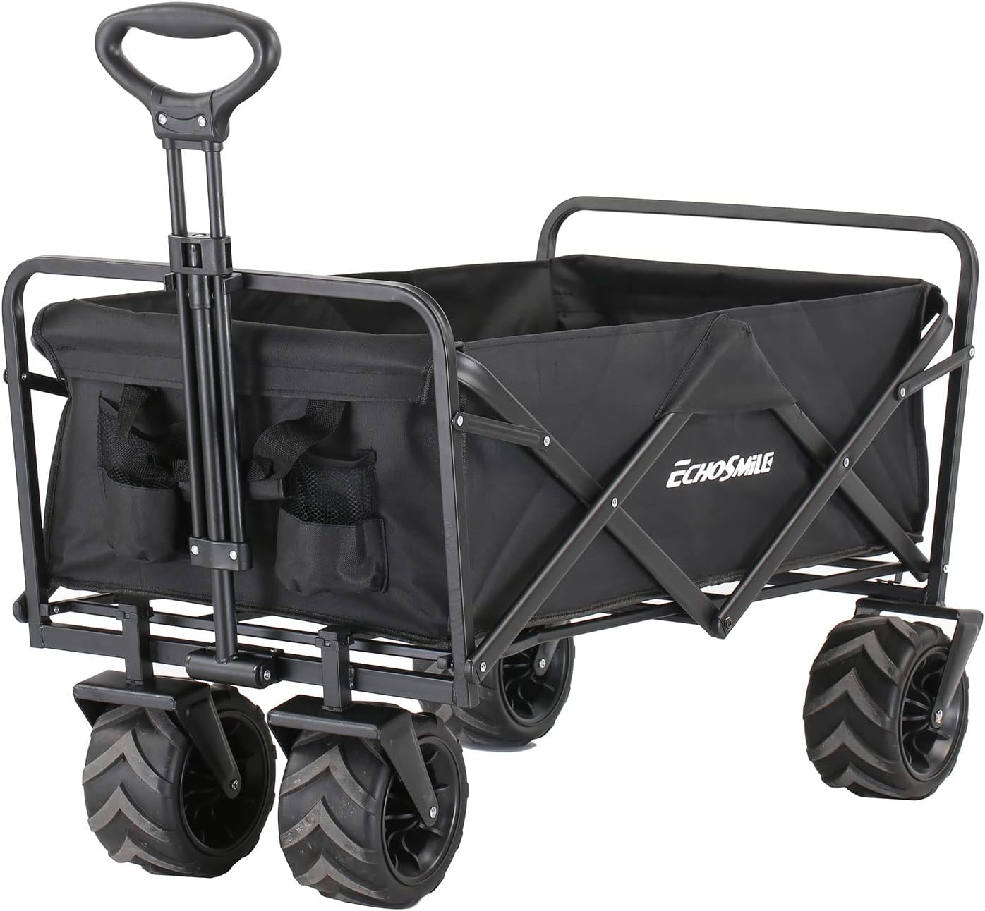 Heavy Duty 350 Lbs Capacity Collapsible Wagon, Outdoor Folding Camping Wagons, Grocery Portable Utility Cart, Adjustable Rolling Carts, All Terrain Sports Wagon with Big Wheels by Boahaus