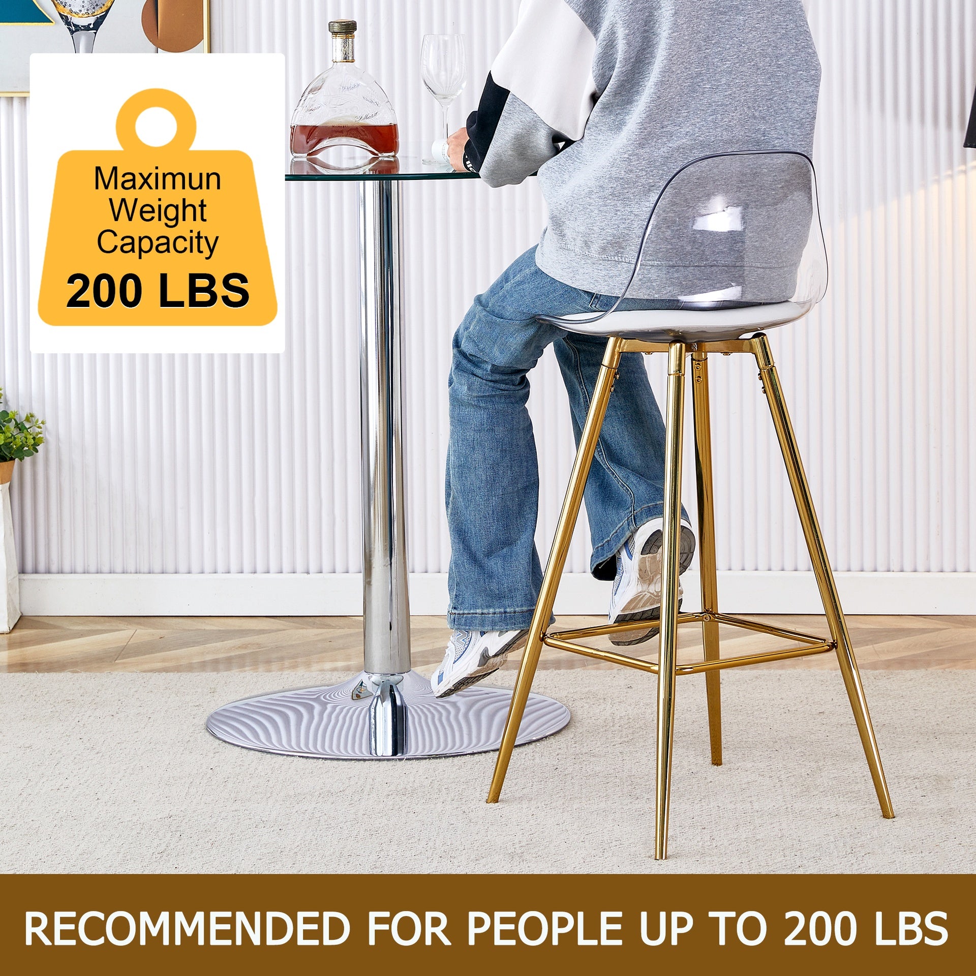 Modern and comfortable upholstered bar chairs, metal legs, small size bar chairs, suitable for part of the crowd, stylish design for dining room, kitchen, terrace and living room chairs.