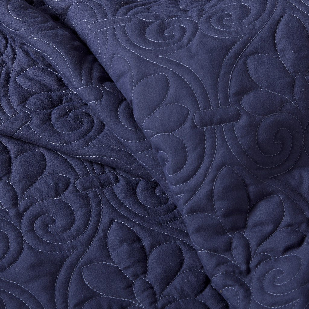 3 Piece Split Corner Pleated Quilted Bedspread Navy King
