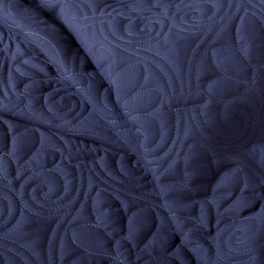 3 Piece Split Corner Pleated Quilted Bedspread Navy King