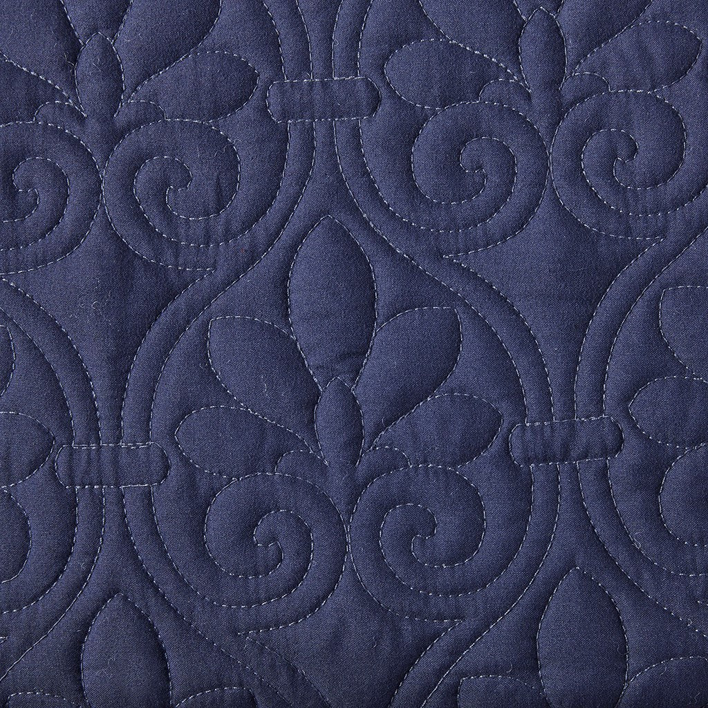 3 Piece Split Corner Pleated Quilted Bedspread Navy King