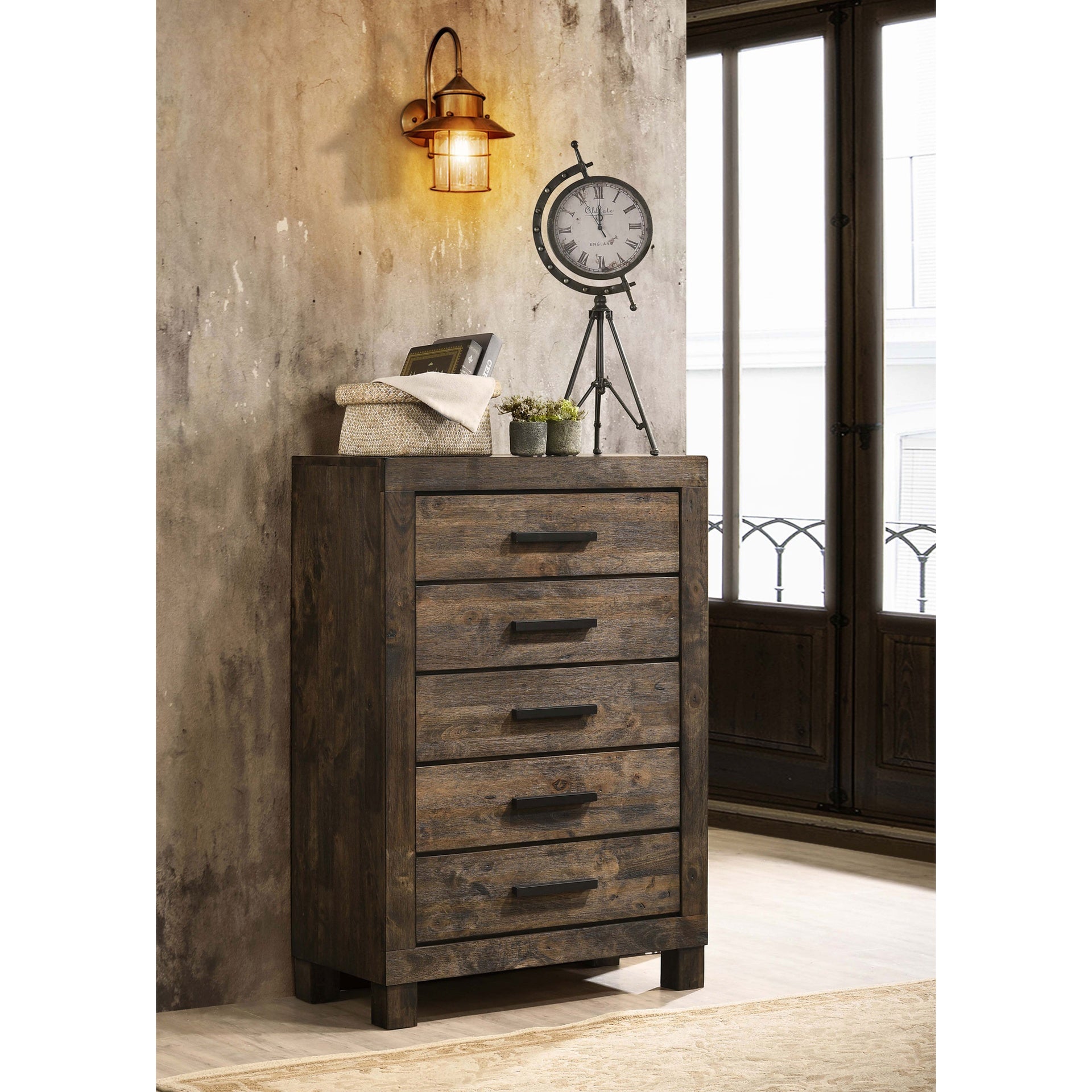 Bren Rustic Golden Brown 5-drawer Bedroom Chest