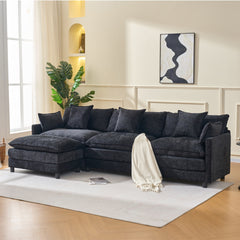 108" L Shaped Modern Sofa Modular Sectional Cloud Couch with Ottoman, 4-Seat Chenille Deep Seat Sofa with Pillow for Living Room, Bedroom and Apartment