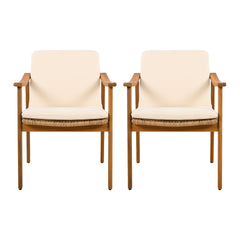 Outdoor Dining Chairs Set of 2, Teak Color Acacia Wood Frame, Brown PE Wicker, Beige Waterproof Cushion, Ideal for Patios, Gardens