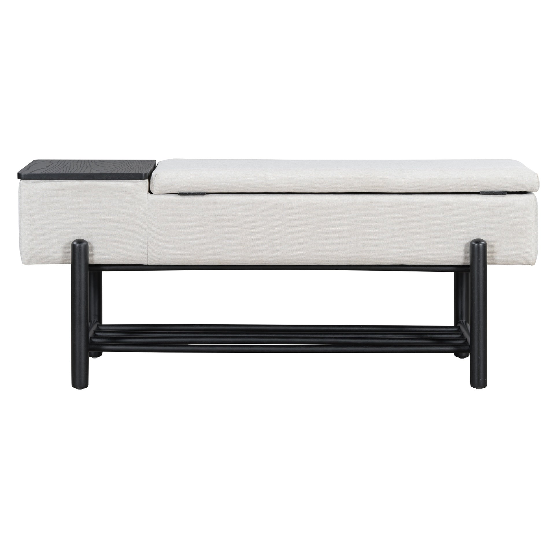 TREXM Farmhouse Upholstered Storage Bench with Hidden Compartment, Modern Entryway Bench for Living Room, Entryway, and Hallways (Black)