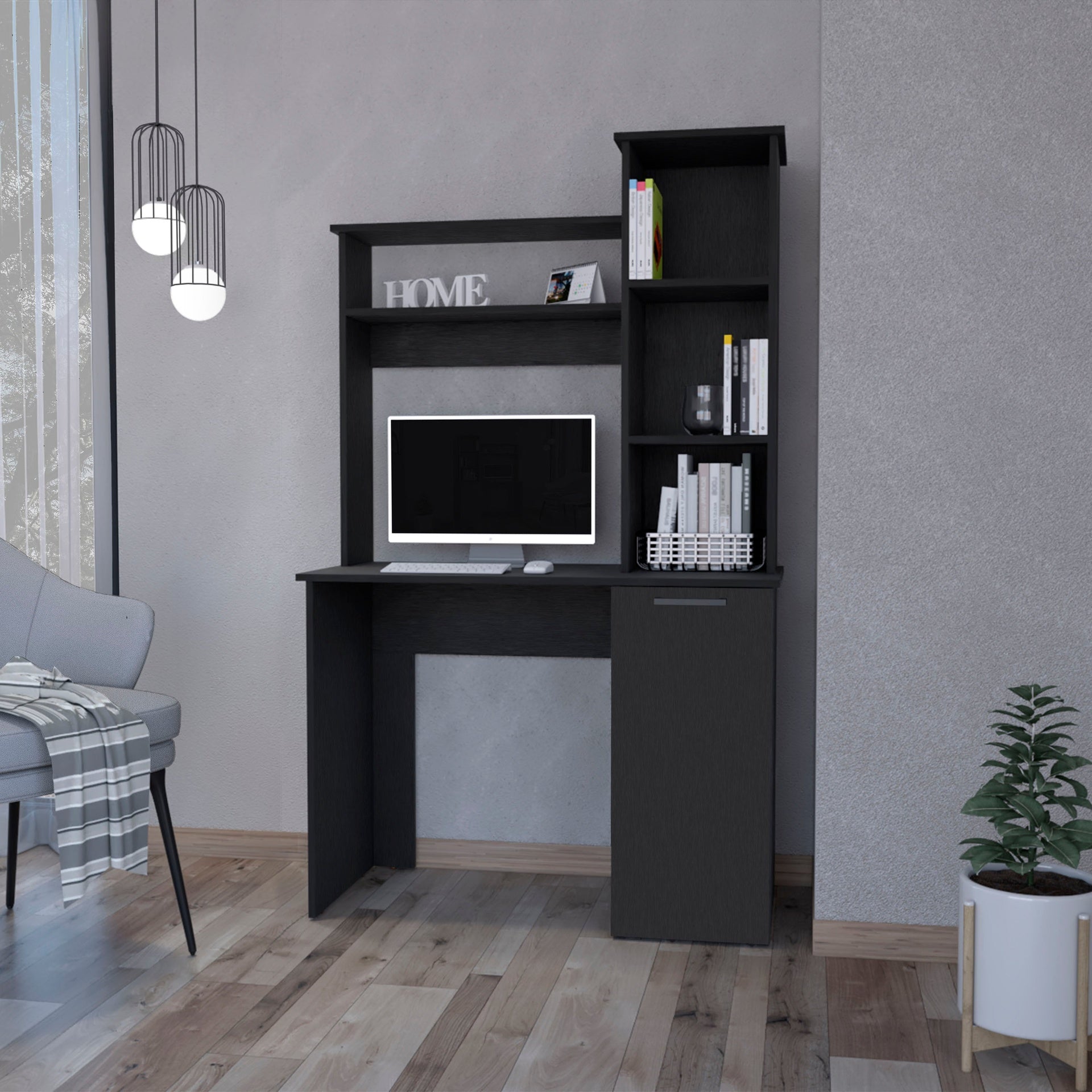Wenge 3-Tier Storage Shelves Computer Desk