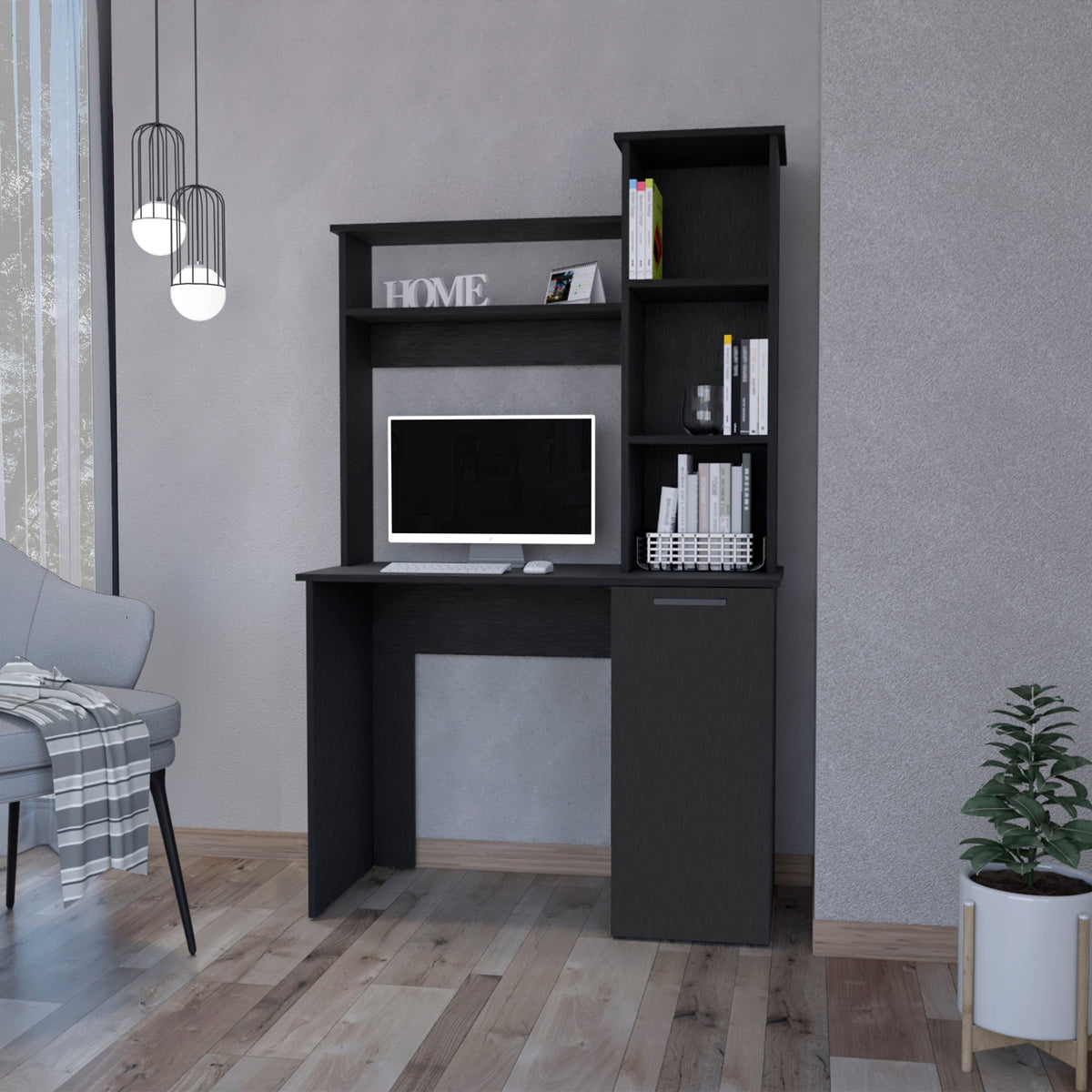 Wenge 3-Tier Storage Shelves Computer Desk