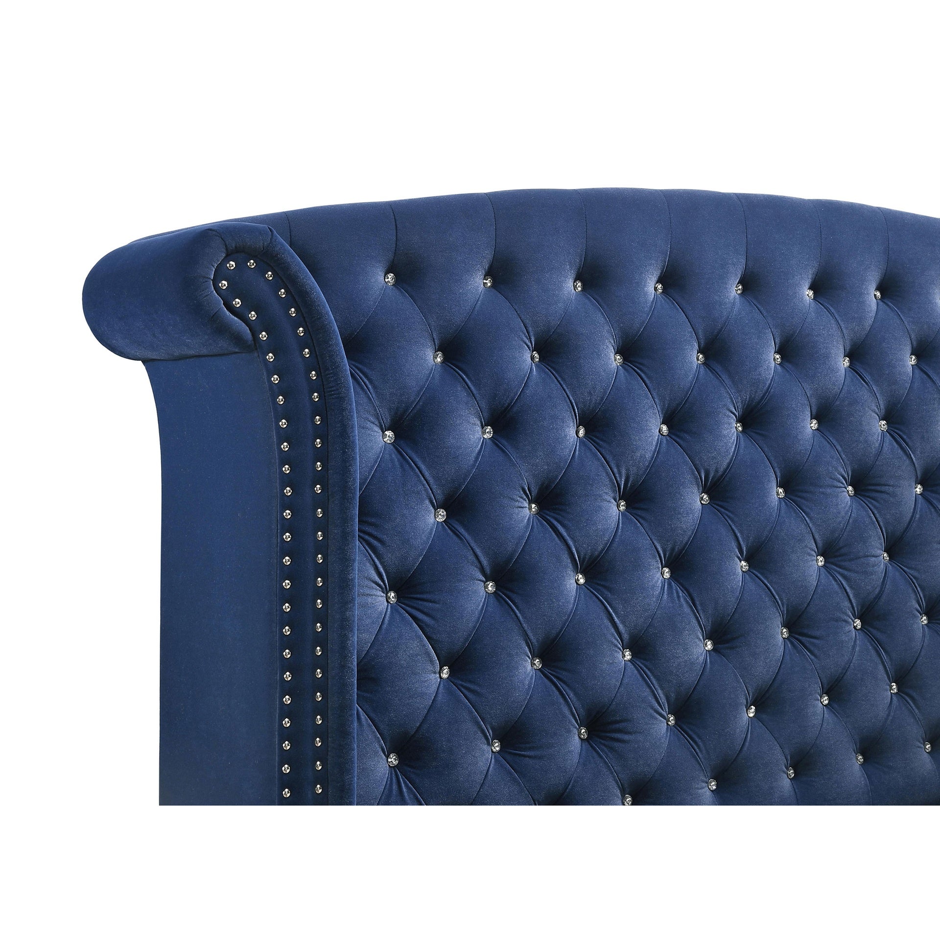 Chantel Pacific Blue Upholstered Queen Wingback Bed