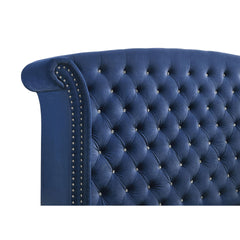 Chantel Pacific Blue Upholstered Queen Wingback Bed