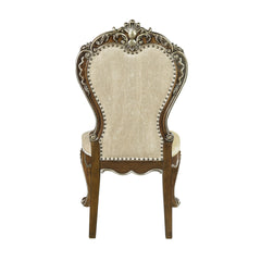 Beige and Antique Oak Side Chair with Nailhead Trim (Set of 2)
