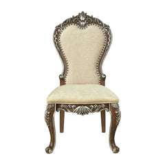 Beige and Antique Oak Side Chair with Nailhead Trim (Set of 2)