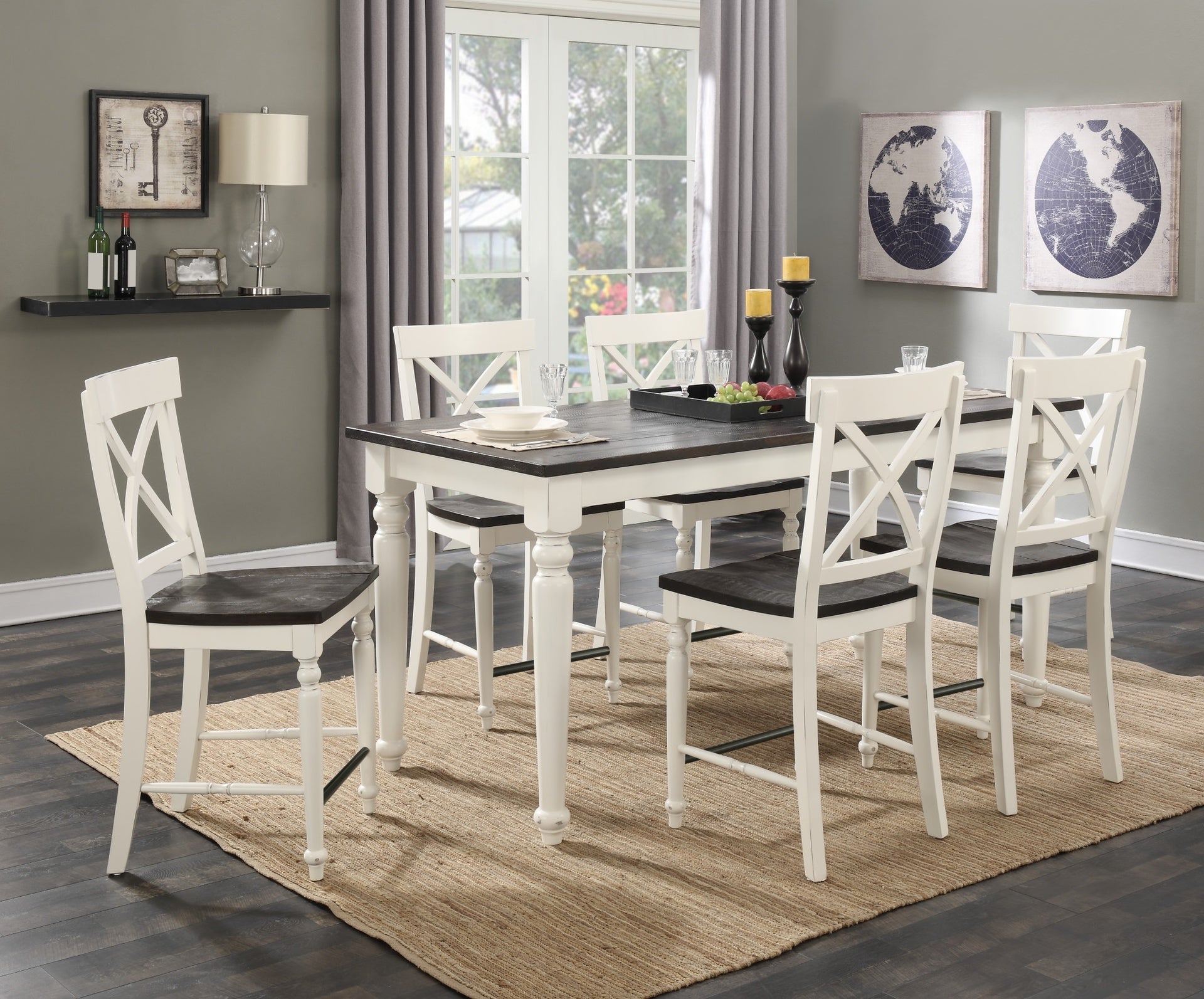 Brown And White Gathering Dining Table with Leaf