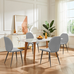 Light Grey Leather Dining Chair with Metal Legs, Shell Shape Upholstered Chair Set of 4 for Kitchen, Restaurant, Living, Meeting Roomwhite icon