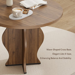 31.5 Inch Small Round Dining Table for 2, Walnut Farmhouse Round Kitchen Table, Wave Pedestal Base, Space-Saving Circle Dining Table for Apartment, Breakfast Nook, Dining Room