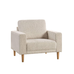 1pc Chair Track Arms Wooden Legs Loose Pillow Back Bench Style Seating Contemporary Off-White Primary Living Room