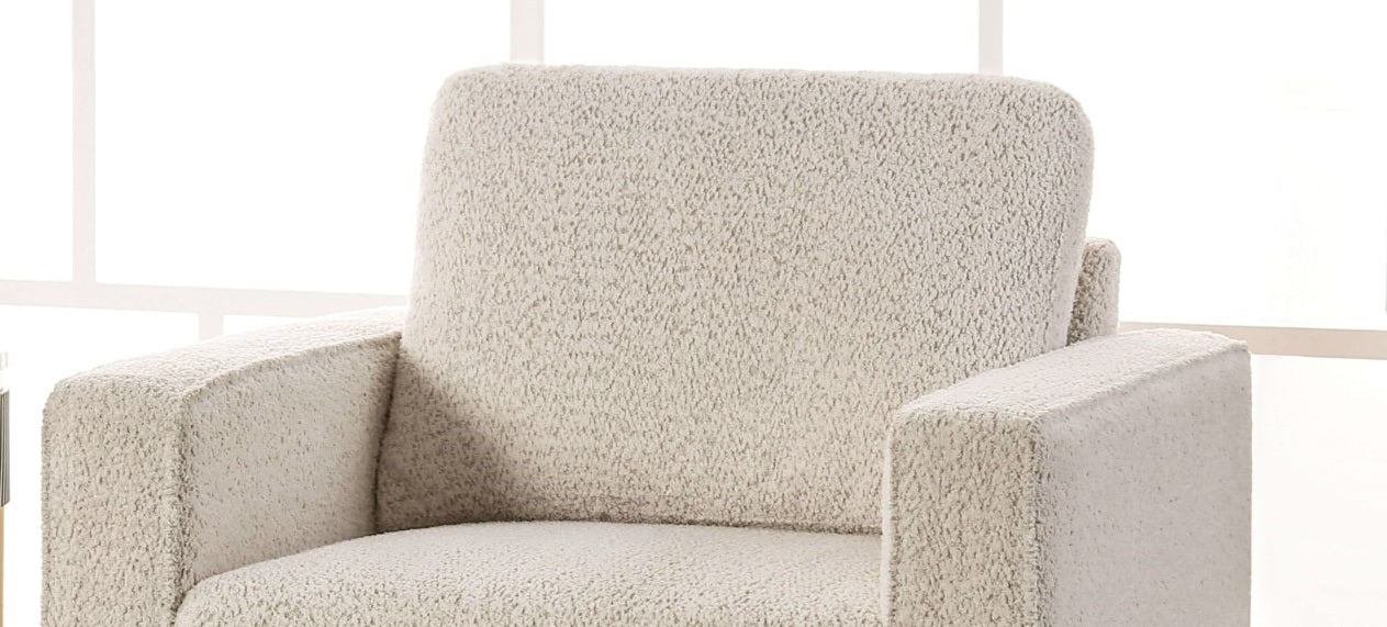 1pc Chair Track Arms Wooden Legs Loose Pillow Back Bench Style Seating Contemporary Off-White Primary Living Room