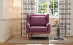 Modern Armchair Velvet Accent Chair Reading Chair Single Sofa Chair for Living Room, Bedroom, or Reading Corner, Purple