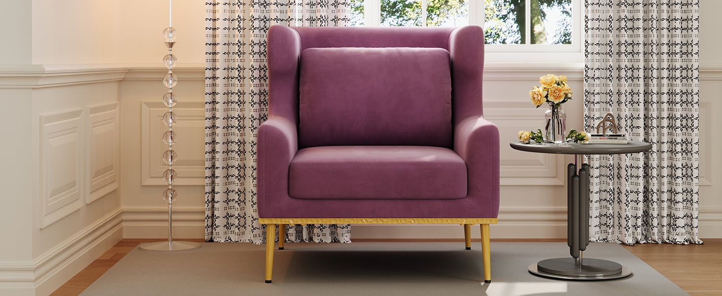 Modern Armchair Velvet Accent Chair Reading Chair Single Sofa Chair for Living Room, Bedroom, or Reading Corner, Purple