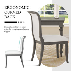 Oak Gray Finish Upholstered Dining Chairs Set of 2 - Traditional Elegant Fabric Side Chairs with Curved Lines, Solid Hardwood Frame