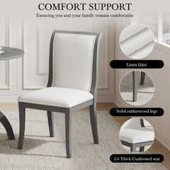 Oak Gray Finish Upholstered Dining Chairs Set of 2 - Traditional Elegant Fabric Side Chairs with Curved Lines, Solid Hardwood Frame