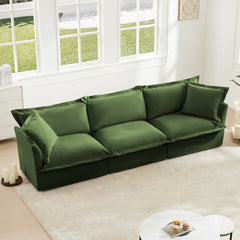 Slipcovered Sofa Couch, Modern 3 Seater Sofa with Suppleness Armrests, Chenille Fleece Deep Seat Sofa with Soft Multiple Big Pillows, Comfy Couch for Living Room, Apartment,Chenille Fabric, Green