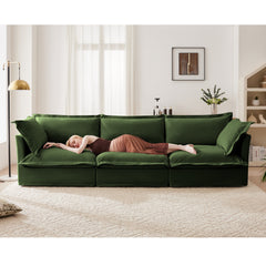 Slipcovered Sofa Couch, Modern 3 Seater Sofa with Suppleness Armrests, Chenille Fleece Deep Seat Sofa with Soft Multiple Big Pillows, Comfy Couch for Living Room, Apartment,Chenille Fabric, Green