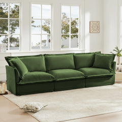 Slipcovered Sofa Couch, Modern 3 Seater Sofa with Suppleness Armrests, Chenille Fleece Deep Seat Sofa with Soft Multiple Big Pillows, Comfy Couch for Living Room, Apartment,Chenille Fabric, Green