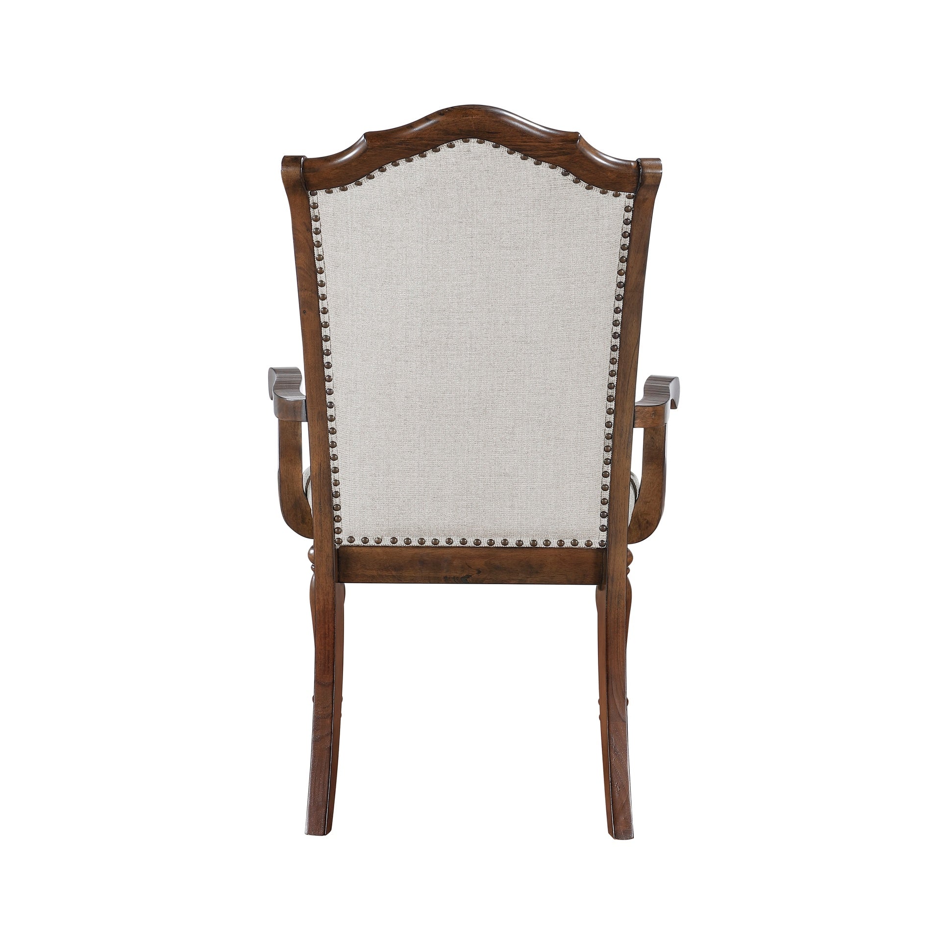 Formal Traditional Design Armchair Set of 2 Cherry Finish Fabric Upholstery Nailhead Trim Wooden Dining Furniture