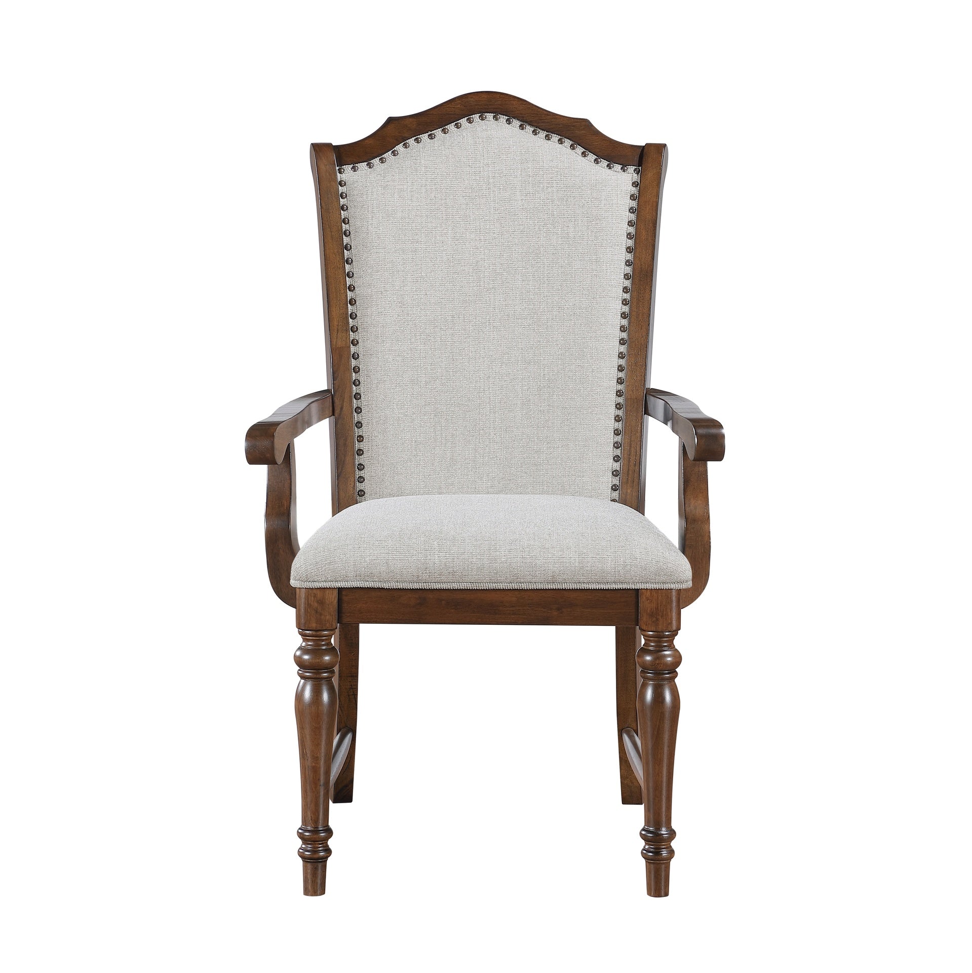 Formal Traditional Design Armchair Set of 2 Cherry Finish Fabric Upholstery Nailhead Trim Wooden Dining Furniture