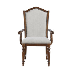 Formal Traditional Design Armchair Set of 2 Cherry Finish Fabric Upholstery Nailhead Trim Wooden Dining Furniture