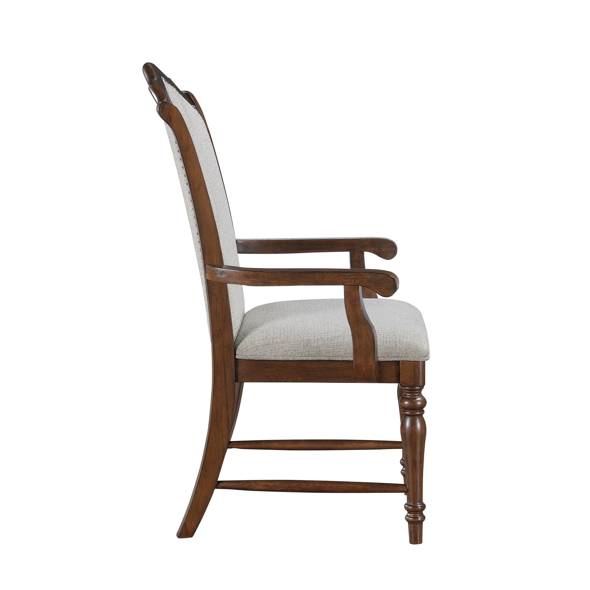 Formal Traditional Design Armchair Set of 2 Cherry Finish Fabric Upholstery Nailhead Trim Wooden Dining Furniture
