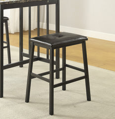 Black Metal Finish 3pc Counter Height Set Table and 2 Stools, Faux Marble Tabletop, Faux Leather Upholstery, Restaurant Cafe Breakfast Furniture