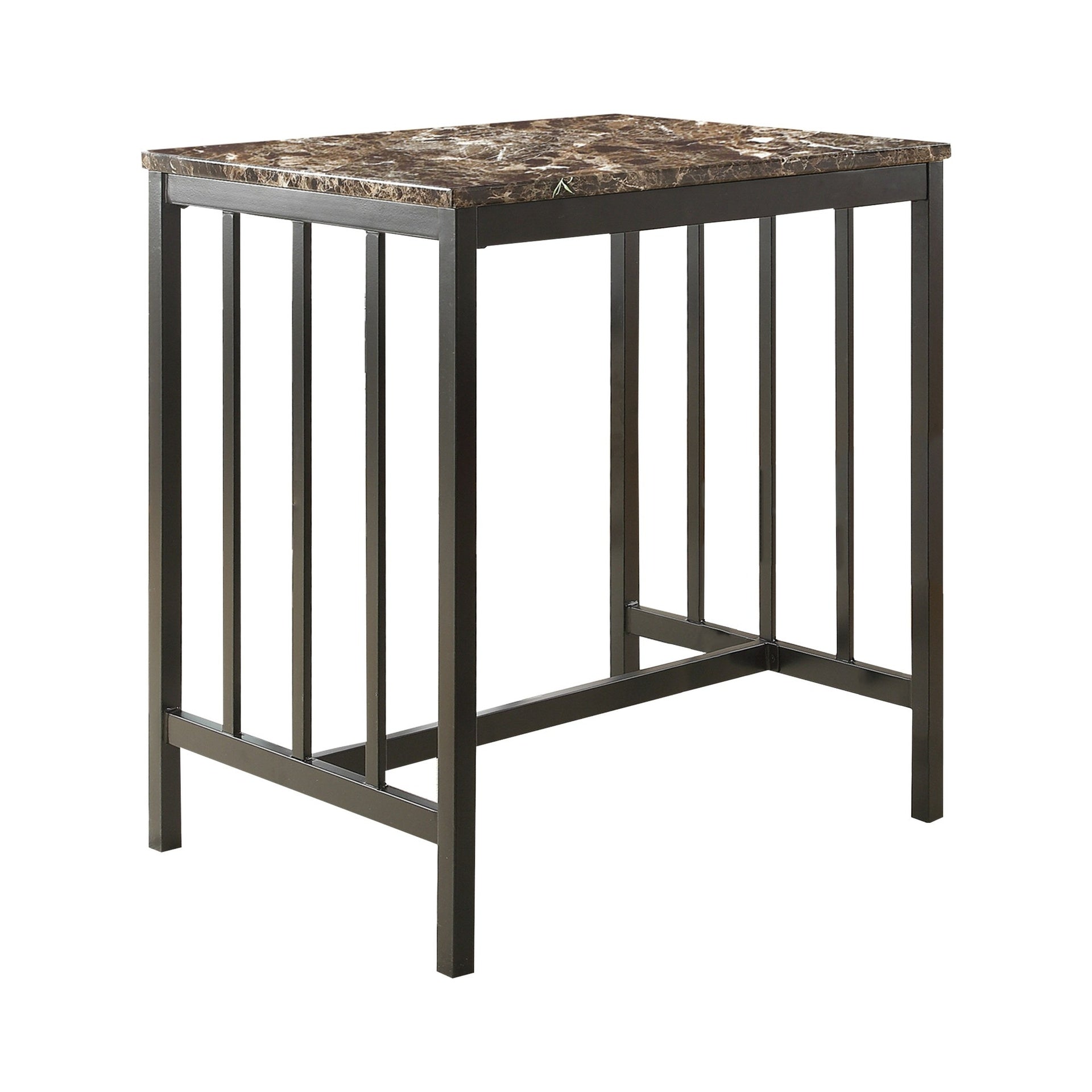 Black Metal Finish 3pc Counter Height Set Table and 2 Stools, Faux Marble Tabletop, Faux Leather Upholstery, Restaurant Cafe Breakfast Furniture