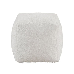 Modern Square Pouf Off-White Faux Fur Fabric Upholstered Ottoman, Footstool, Non-Slip Floor Pouf, Bean Bag Chair, 1pc Sitting Pouf