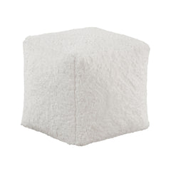 Modern Square Pouf Off-White Faux Fur Fabric Upholstered Ottoman, Footstool, Non-Slip Floor Pouf, Bean Bag Chair, 1pc Sitting Pouf