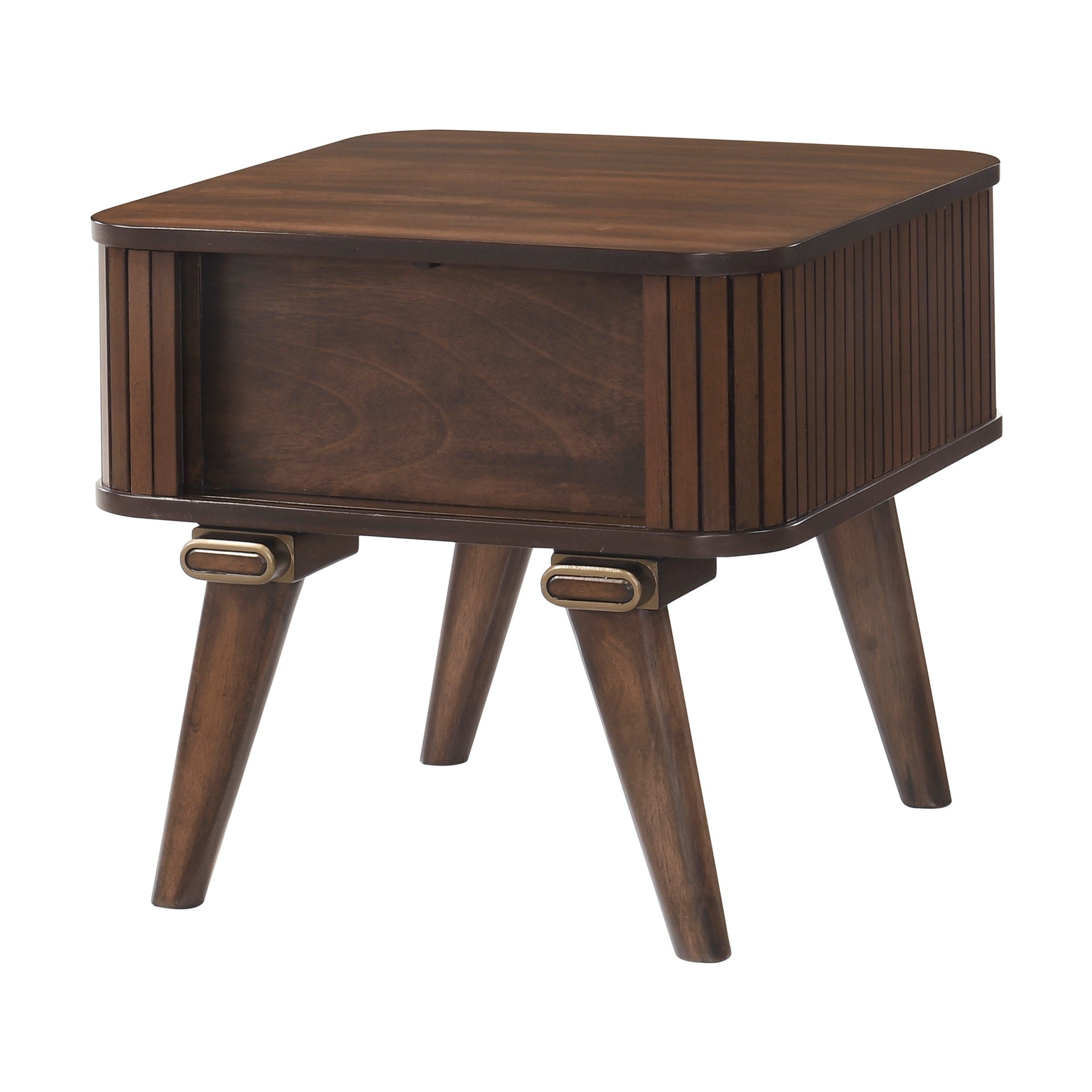 1pc Storage End Table Walnut Finish Tambour Doors Modern Living Room Furniture