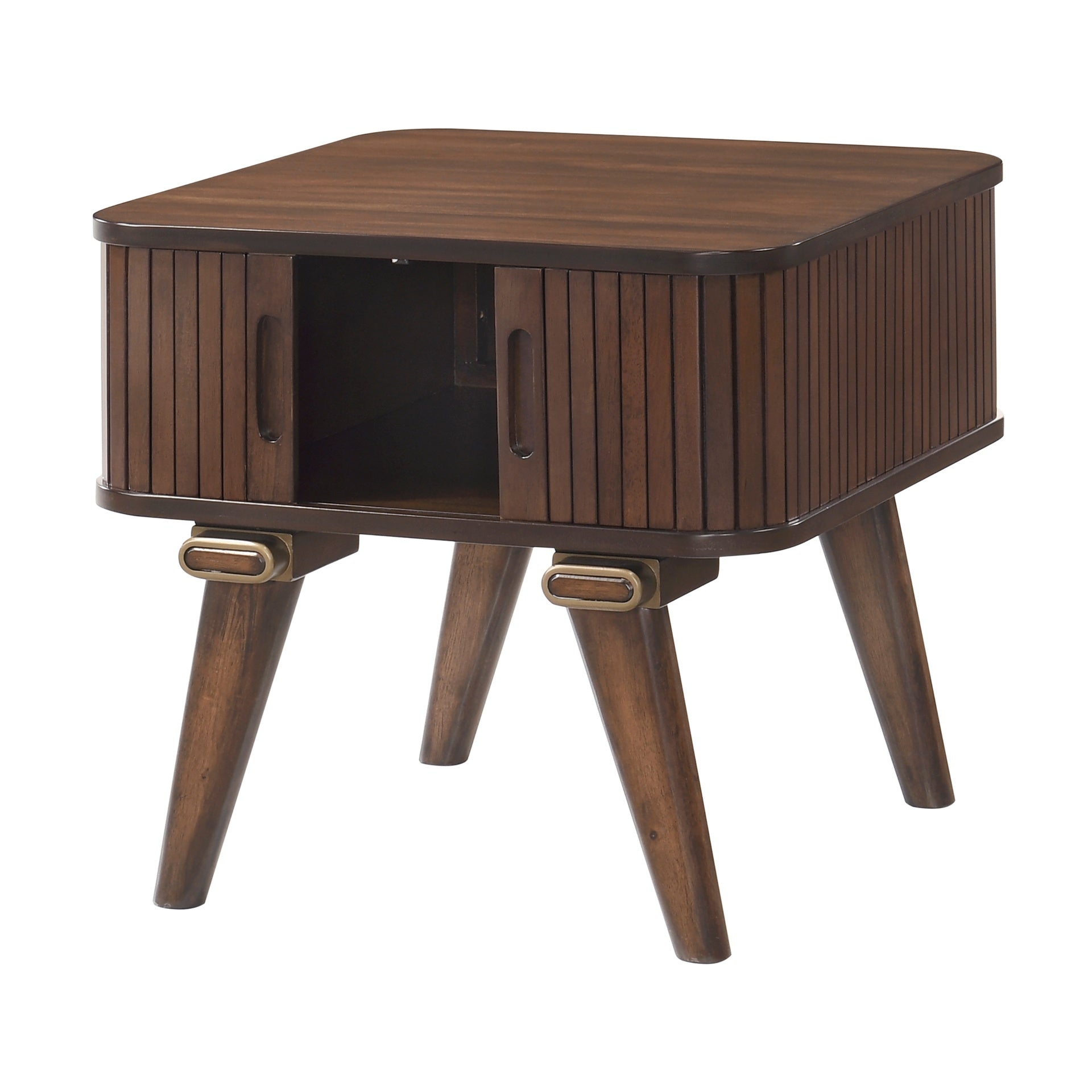 1pc Storage End Table Walnut Finish Tambour Doors Modern Living Room Furniture
