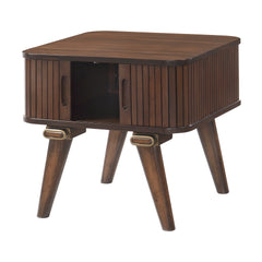 1pc Storage End Table Walnut Finish Tambour Doors Modern Living Room Furniture