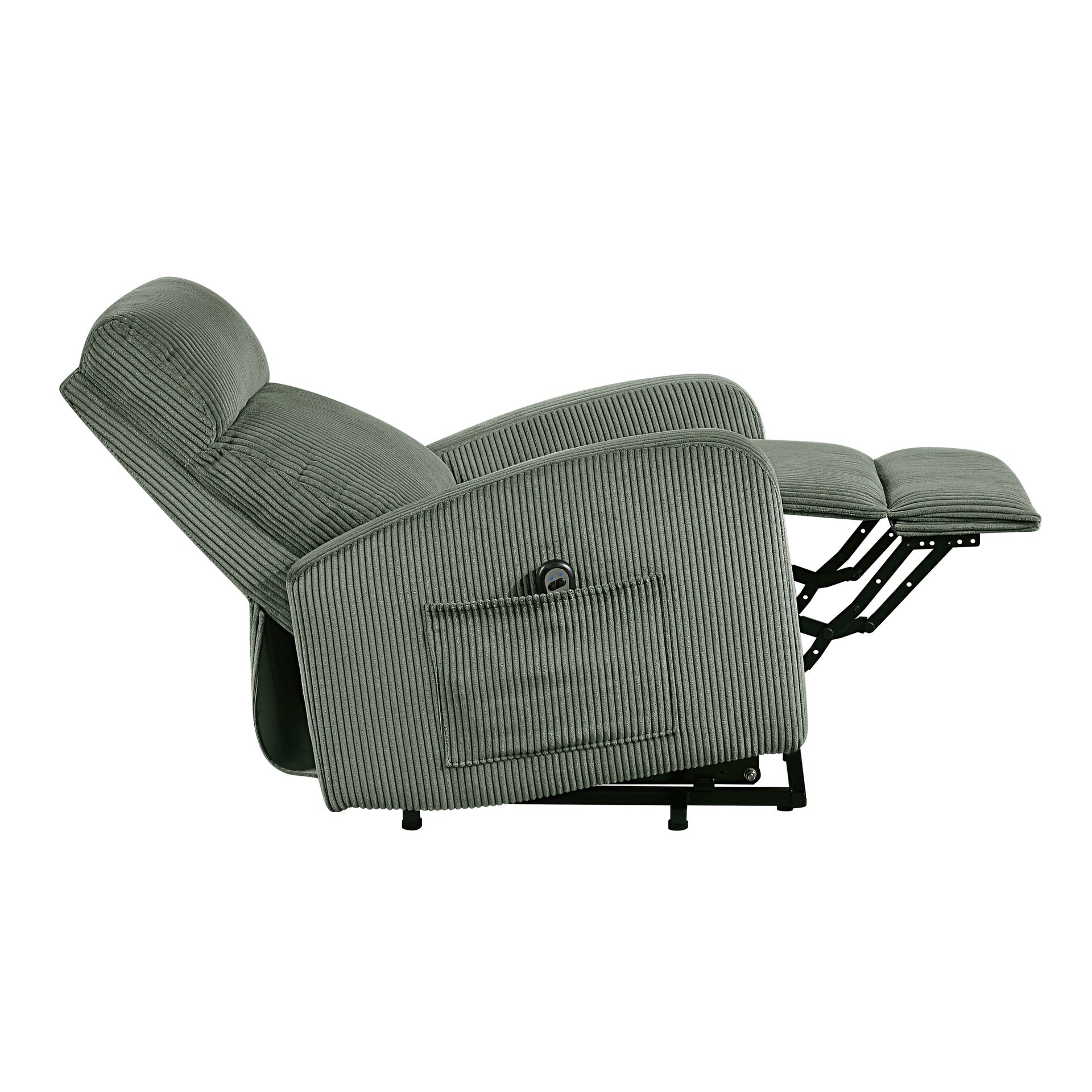 Contemporary Power Lift Chair Recliner 1pc Green Plush Corduroy Upholstery Comfort Side Pocket Plywood Living Room Furniture